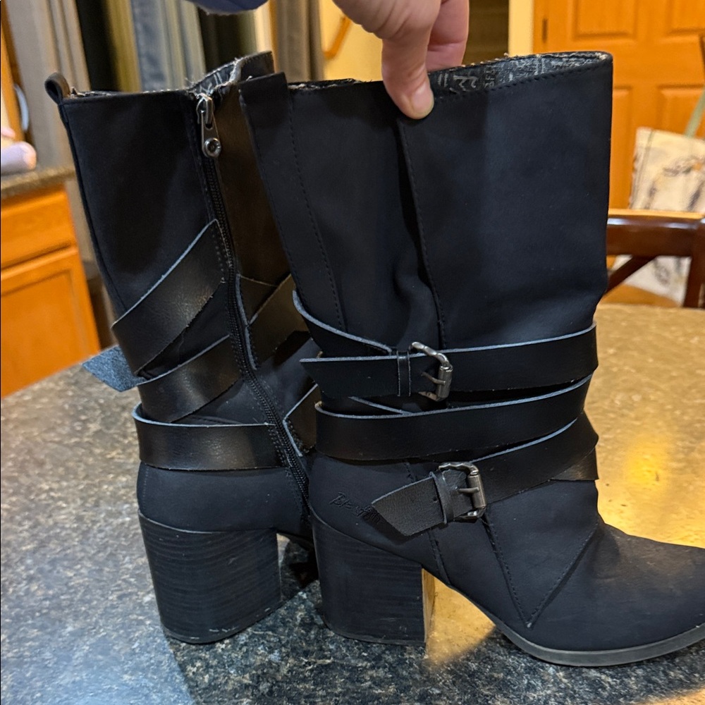 Blowfish Black Heeled Boots with Buckle Detail